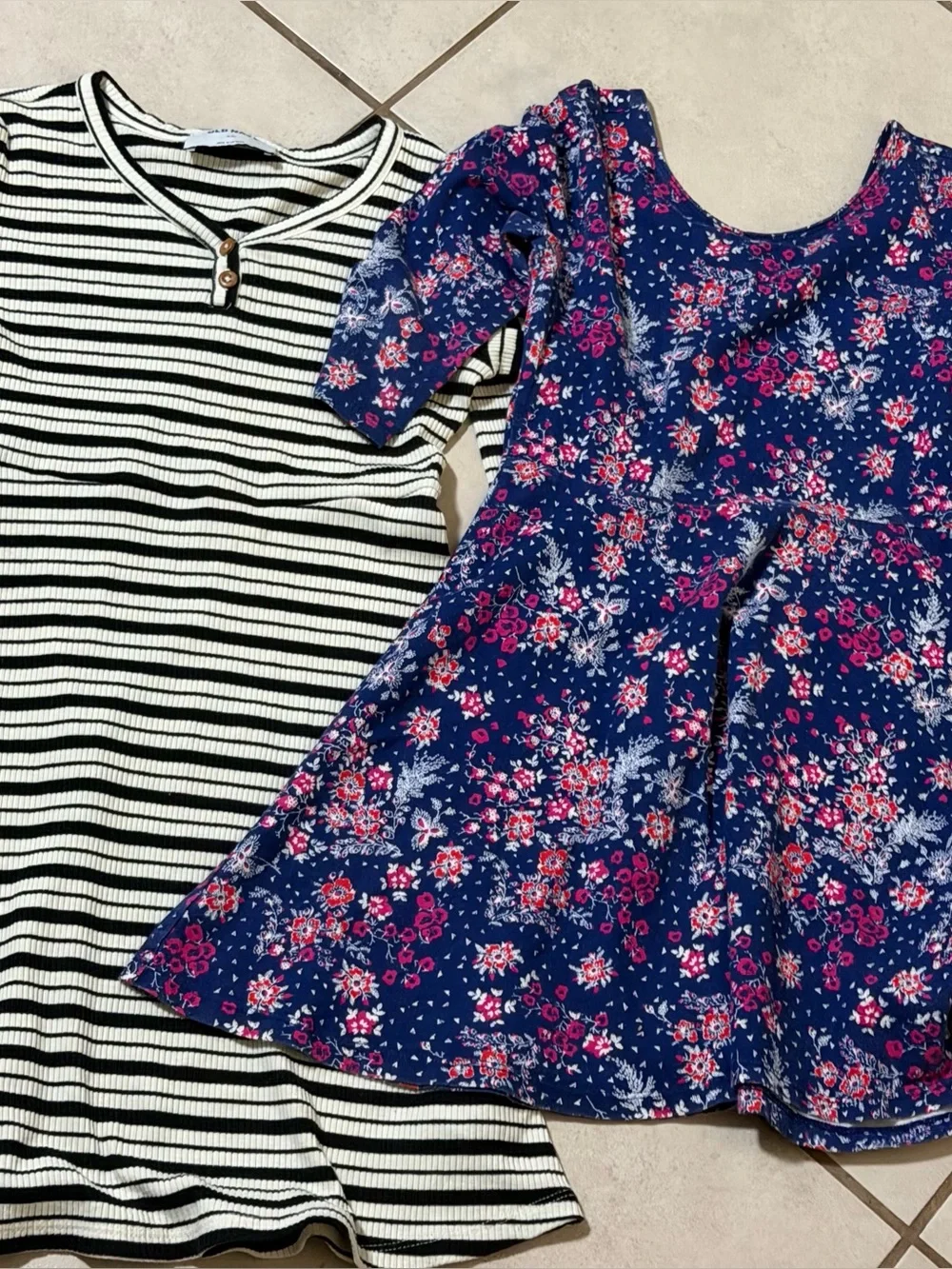 Old Navy Kids Girls' Blue/Black Floral Striped Long-Sleeve Dress Casual Size‎ S